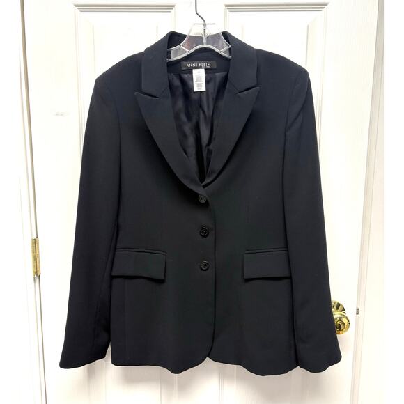 Anne Klein Blazer Black Hip Length 3 Button Lined Women’s Size 12 - Picture 1 of 6